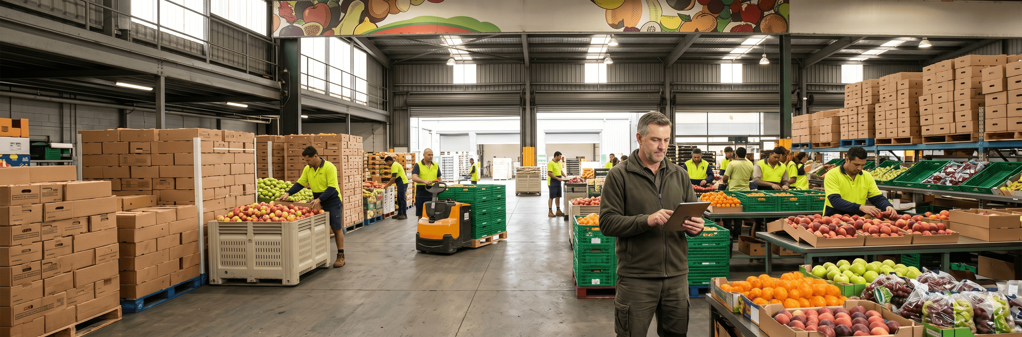Produce operations manager overseeing stock preparation and dispatch activity in a warehouse
